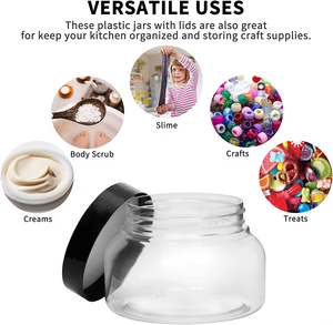 Pot en plastique transparent vide de 5 oz, 8 oz, 300 ml avec couvercle noir, récipient rond - Product Image 6