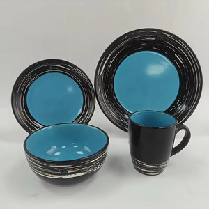 Juegos de vajilla de cerámica ecológica con diseño en relieve clásico negro, vajilla apta para microondas de estilo chino apta para lavavajillas - Product Image 3