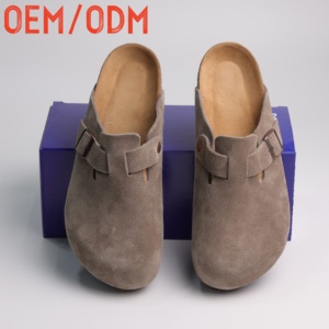Sabots en daim de vache à bout fermé, fabriqués par un fabricant vérifié directement en usine, avec logo personnalisé, semelle orthopédique en liège souple, <span class=keywords><strong>mules</strong></span> à prix de gros - Product Image 1