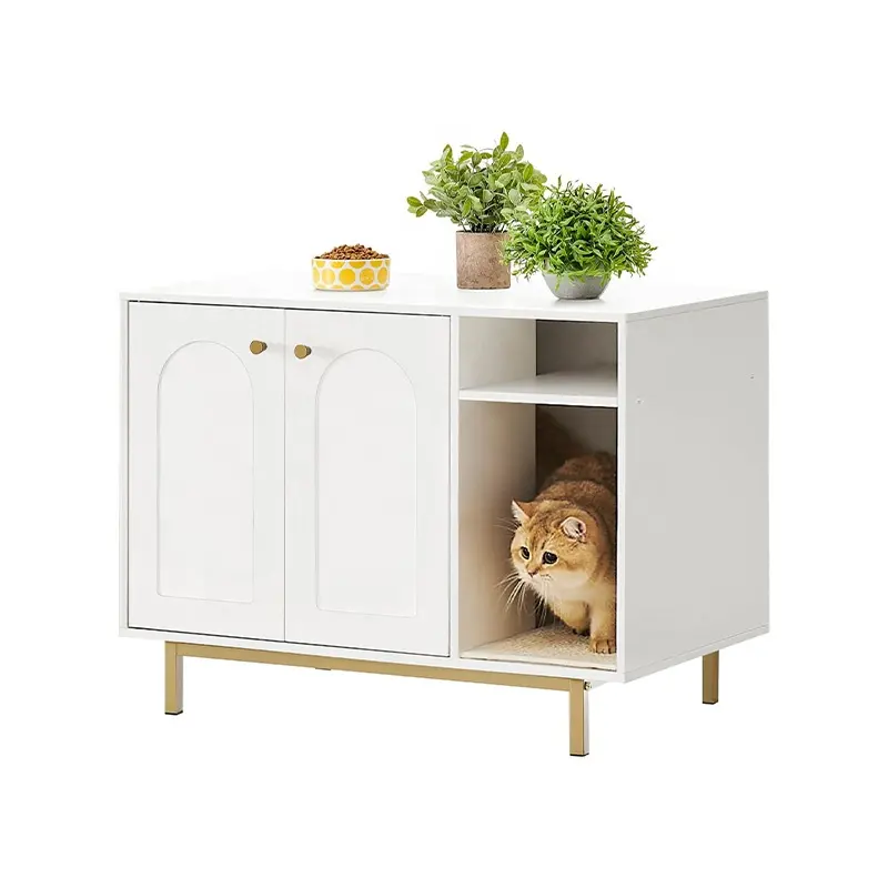 Multi-functional Furniture Hidden Cat Litter Box Cabinet White Cat Washroom