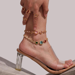 मिरडिया फैशन थोक 18k सोने की प्लेटेड टखट रंगीन कांच के पत्थर स्टेनलेस स्टील के गहने - Product Image 2