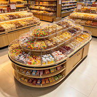 Meuble de présentation Snack Island, comptoir multi-niveaux en bois grainé pour supermarché, fruits secs, noix et bonbons, étagère alimentaire en bois