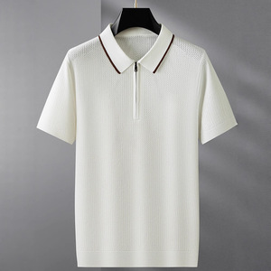 Pull en tricot à col polo brodé sur mesure de haute qualité, décontracté et à revers ajouré - Product Image 1