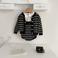 Ensemble bébé fille tendance automne Angou, célébrité d'Internet, petit style, cardigan en tricot, barboteuse à bretelles, tenue bébé