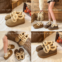Vente en gros d'usine, bottes de neige fourrées à nœud papillon pour femmes, chaussures d'hiver à plateforme en daim synthétique doublées de fourrure d'agneau, OEM personnalisé