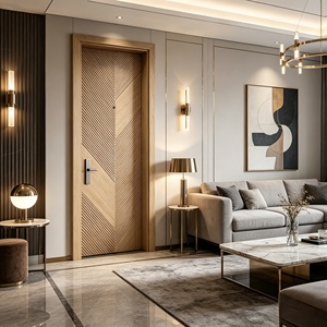 Puertas de Polímero y Madera Sólida de Lujo, Puerta Batiente de Alta Gama con Núcleo Sólido, Puerta de Entrada de Madera con Diseño Insonorizado para Villas, Hoteles y Escuelas - Product Image 3