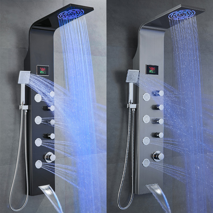 Led Light Spa Massage Jet Douchepaneel Toren Waterval Regendouche Paneel Met Digitaal Display