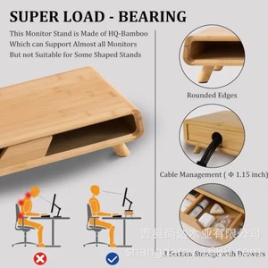 Support de moniteur d'ordinateur de bureau en bois massif simple, support de rangement multifonctionnel pour bureaux, base élévatrice d'écran - Product Image 5