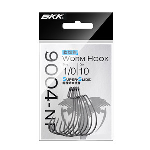 Hameçon BKK Worm Hook 9004-N 1/0 Super Slide pour appâts souples, hameçon de pêche pour leurres de basse - Product Image 1