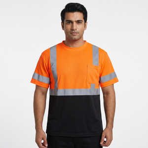 Men Work Wear <b>Orange</b> Black Pocket Reflect Short Sleeve <b>Polo</b> T-shirt - Product Image 1