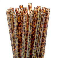 Pailles réutilisables en plastique à imprimé léopard, matériau PP de qualité alimentaire, 9'' de long, pour la maison, les restaurants, les fêtes, accessoires pour boissons