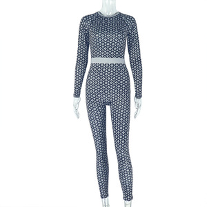 Monos ajustados informales de una pieza para mujer, <span class=keywords><strong>mono</strong></span> de manga larga estampado, de una pieza, 2025, para mujer - Product Image 3
