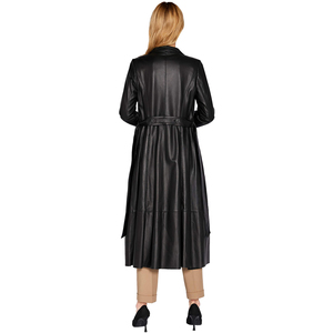 Cappotto in <span class=keywords><strong>pelle</strong></span> da <span class=keywords><strong>donna</strong></span> a corpo lungo con <span class=keywords><strong>pelle</strong></span> d'agnello <span class=keywords><strong>nero</strong></span> Full Body in <span class=keywords><strong>Trench</strong></span> - Product Image 5