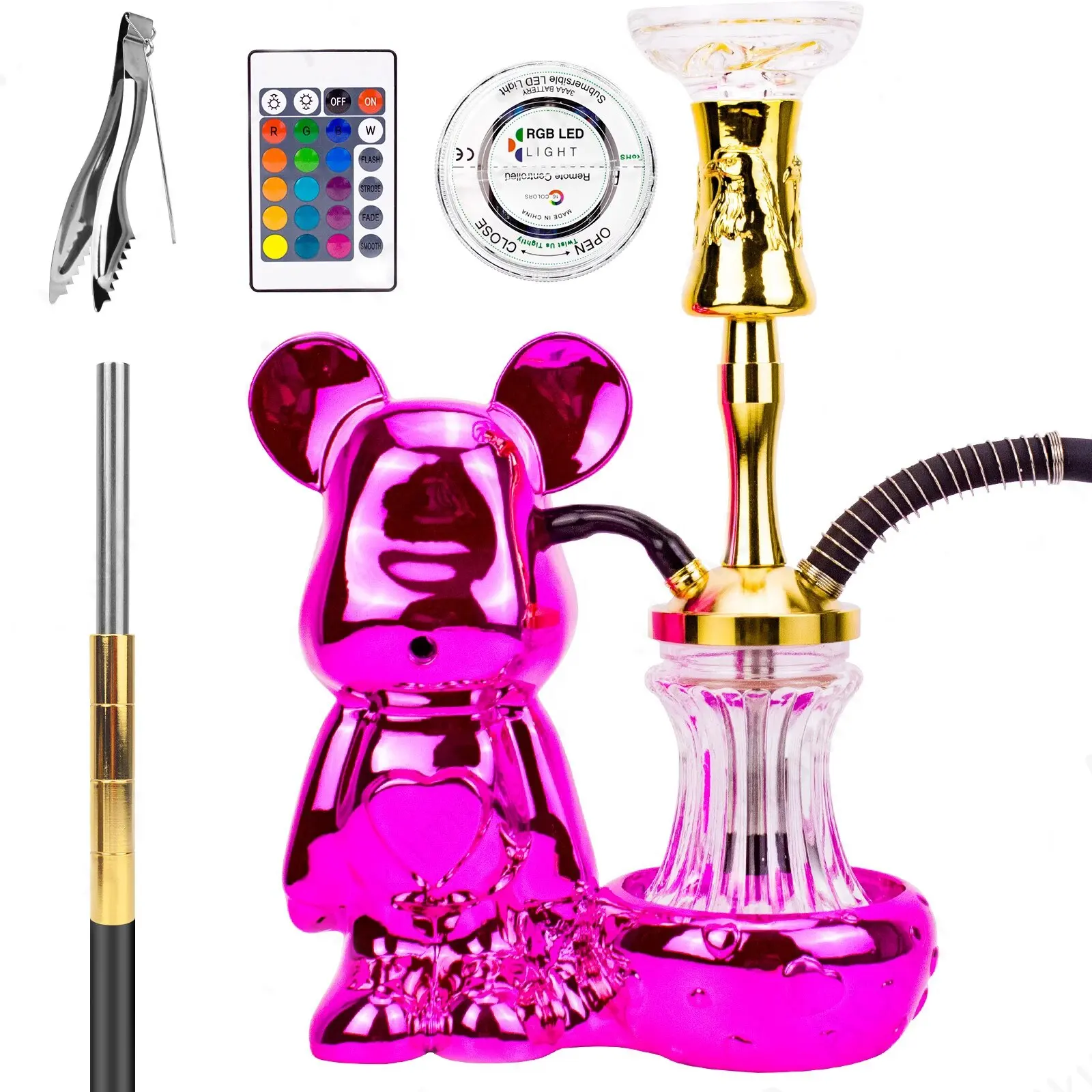 Venta caliente resina artesanía oso modelado Hookah LED Set pistola de agua Cuerpo principal Shisha Hookah hogar Hookah