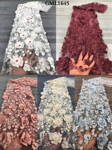 Melocotón 3D cuentas hechas a mano encaje con flores recién llegado cuentas francesas africanas <span class=keywords><strong>vestido</strong></span> tela encaje para Aso Obi - Product Image 2