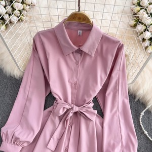 Kemeja lengan panjang retro, kemeja pinggang koleksi setengah panjang musim semi satu ukuran - Product Image 3