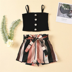 Precio de Venta, Etiqueta Personalizada, Ropa Infantil de Alta Calidad, Conjunto de Pantalones Cortos y Camiseta de Manga Corta para Niñas, Trajes a Rayas para Bebés, Conjuntos de Ropa para Niños - Product Image 3