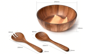 Juego de ensaladeras de madera de acacia de <span class=keywords><strong>12</strong></span> pulgadas, tazón grande para mezclar ensaladas de 3 piezas con servidores para el hogar, cocina, preparación de ensaladas, comedor - Product Image 5