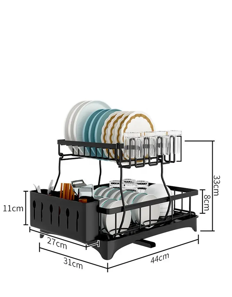 Estante de secado de platos sobre el fregadero de alta calidad, estante de secado de platos de 2 niveles, estante de secado de platos de hierro