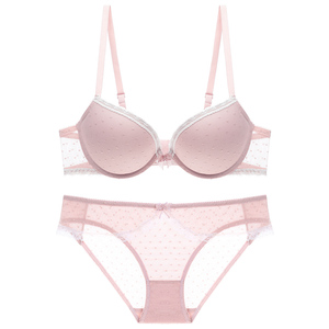 Reggiseno push-up a coppa 3/4 <span class=keywords><strong>con</strong></span> <span class=keywords><strong>ferretto</strong></span> per ragazze delle scuole superiori, <span class=keywords><strong>con</strong></span> slip hipster in pizzo traspirante - Product Image 2