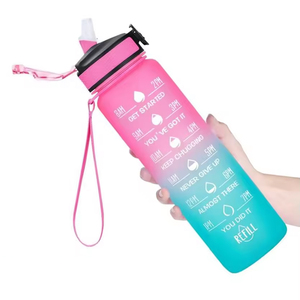 Bouteilles d'eau Tritan Fashion 32 oz avec temps de boisson et paille, bouteille d'eau motivante avec marqueur de temps - Product Image 1