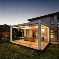 Pergola rétractable motorisée électrique en aluminium de luxe européen 20x20 avec éclairage solaire LED, écologique, pour jardin, arrière-cour et gazebo