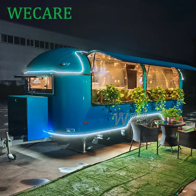 WECARE truk makanan multifungsi, Trailer makanan desain Airstream baja tahan karat dilengkapi penuh dengan dapur penuh