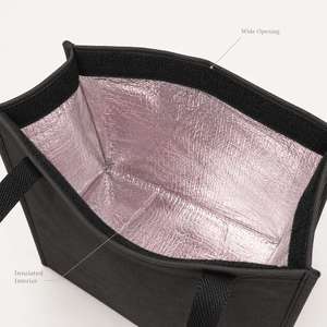 Sac fourre-tout isotherme noir en non-tissé avec doublure argentée et poignées en sangle PP, taille moyenne, pour les courses - Product Image 2