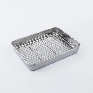 长方形烤盘带线架套装半片锅食品级不锈钢烤盘镜子完成易于烹饪清洁