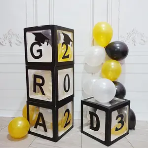 2023 GRAD Graduation Box party decoration Black and white three-dimensional balloon box background arrangement