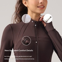 Veste de sport en nylon coupe ajustée, brossée, entièrement zippée, à col montant, coupe-vent, pour femme, idéale pour la course et le fitness au printemps et en automne, pour un usage quotidien et actif.