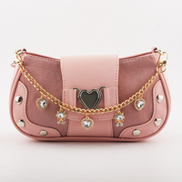 Chaîne de sac en cristal en forme de cœur, chaîne de sac à main dorée avec pendentif chat, porte-clés, chaîne de cœur pour sac à main, chaîne de portefeuille avec fermoir mousqueton