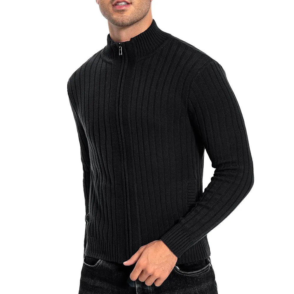 पुरुषों के लिए फुल जिपर वाला बुना हुआ स्वेटर कस्टम कैज़ुअल बुना हुआ आरामदायक फ़िट कार्डिगन स्वेटर मुलायम कपड़ा