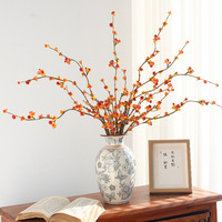 Fleurs artificielles faites à la main OEM, branche de fleurs de prunier en plastique, bourgeons orange-rouges, tige en fil flexible dense, décoration DIY, Nouvel An chinois