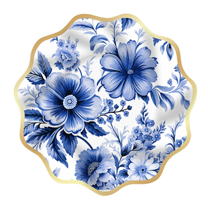 Juego de Vajilla Desechable DAMAI para Fiesta de Té, con Estampado de Flores Azules, Platos, Vasos y Servilletas de Papel - Product Image 3