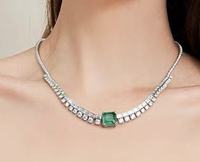 Collier GF Jewelry avec pierre centrale émeraude de 10 carats créée en laboratoire, collier tennis en or 18 carats avec diamants baguette de laboratoire
