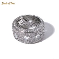 Bague Éternité Moissanite Entièrement Sertie, Plaqué Or 18K, Personnalisée, Pavé VVS, Style Hip Hop Rapper Streetwear, Sables du Temps