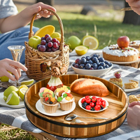Vente en gros écologique Hôtel Restaurant Utilisation Chocolat Assiette ronde Buffet Vaisselle en bois d'acacia Plateau de service ottoman pour le dîner