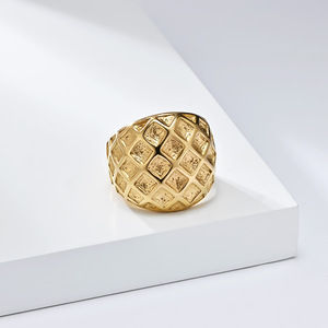 Geometric <b>Titanium</b> Steel <b>Ring</b> Gold Plated Honeycomb Pattern Unisex Daily Wear Jewelry - Product Image 3