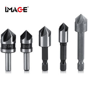 Jeu de forets fraiseurs pour acier, 12-16 mm, tige hexagonale, cinq cannelures, outil de chanfreinage - Product Image 1