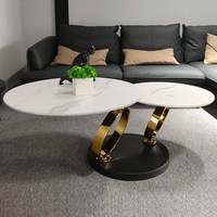 Table basse moderne en MDF de verre blanc avec socle en métal en forme d'anneau