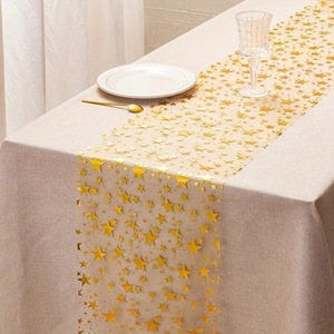 French Minimalist Home Decor Table <b>Runner</b> Sequined Foil Rose Gold Metallic Mesh Star-shaped Details Eco-Friendly - Product Image 3