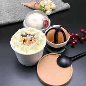 Bac en papier de crème glacée biodégradable écologique avec couvercle tasses à dessert en papier crème glacée yaourt bacs à salade - Product Image 1