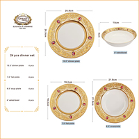 Service de table en porcelaine de Chine à motif floral, 24 pièces, assiettes à dîner, ensembles de vaisselle, céramique, or en relief, pour 6 personnes, hôtel