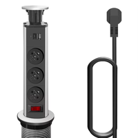 Multiprise industrielle escamotable UE, tour de prises en cuivre, multiprise commerciale 16A, 2 prises, ports USB-A et Type-C PD 20W