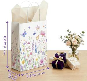Bolsas de Regalo con Asas para Fiestas de Jardín con Diseño de Flores Silvestres y Mariposas, Decoraciones para Invitados en Fiestas de Primavera - Product Image 2