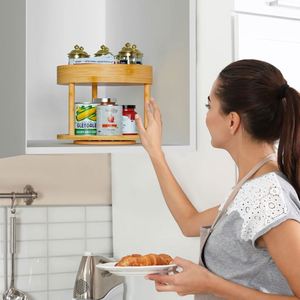 Customized Bamboo Rotatable Double Tiers Spice Jars <b>Storage</b> Rack for <b>Kitchen</b> Accessories - Product Image 5
