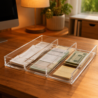 Plateau à reçus en acrylique Calic, profil bas, transparent, avec séparateurs pour billets, notes et papiers, logo personnalisé, usine ODM