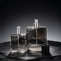 En stock, flacon de parfum en verre rectangulaire transparent givré de haute qualité, 30 ml, avec bouchon pulvérisateur pour cosmétiques parfumés