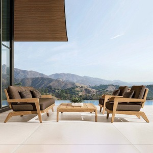 Ensemble de meubles d'extérieur modernes en teck : chaise longue de jardin et table basse pour cour, villa, patio, hôtels, ferme, appartement - Product Image 1